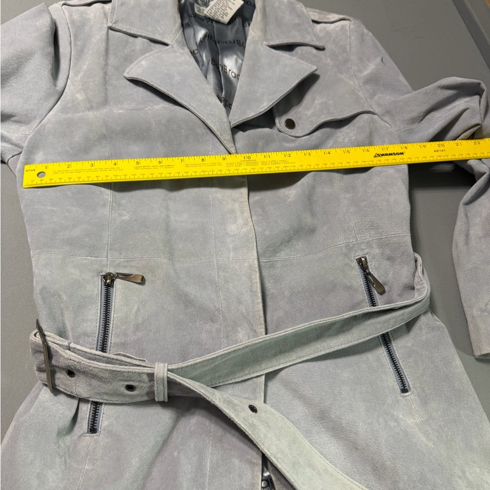 Vintage Y2K Bradley Bayou Genuine Leather Trench Coat Belted icy blue Women’s L - Picture 6 of 7